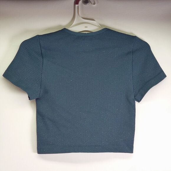 Wild Fable Waffle Knit Tee Women's XS Dark Blue Cropped Stretch Short Sleeve NWT - Picture 2 of 14